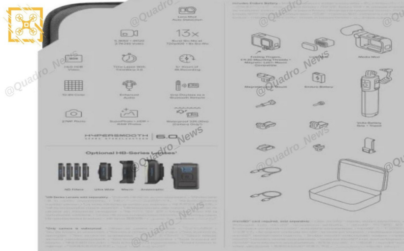 GoPro Hero 13 Black运动相机曝光：1900mAh电池、多款新Lens Mod配件