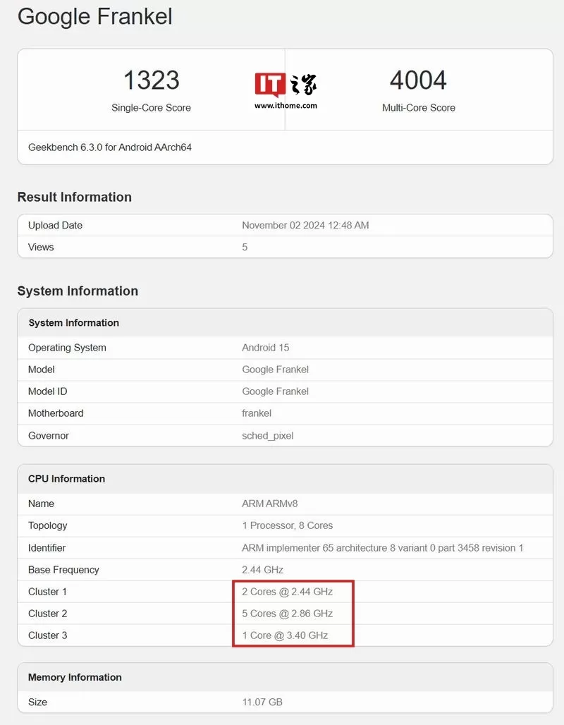 谷歌TensorG5芯片跑分曝光:1+5+2集群设计升级GPU，多核跑分4004分