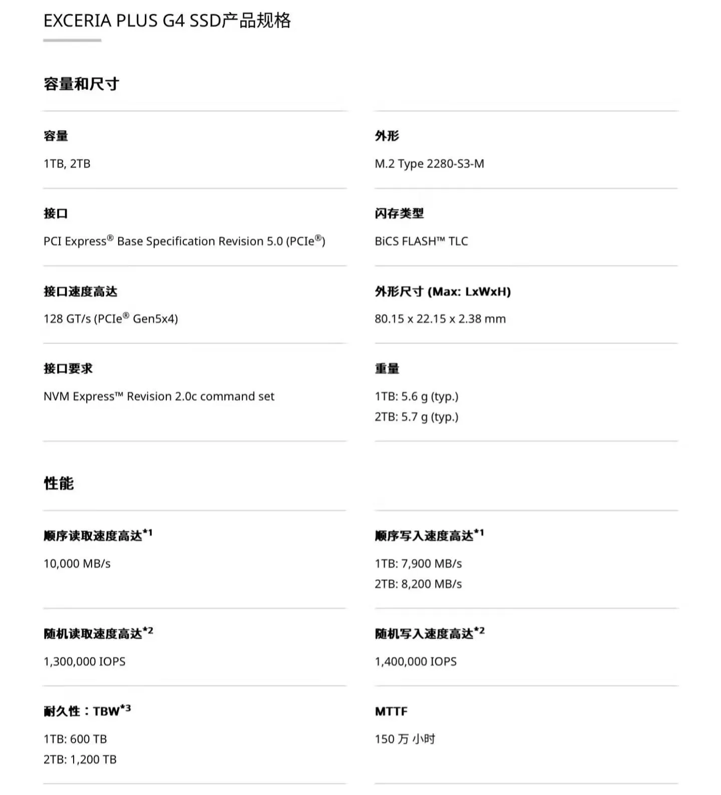 铠侠发布PCIe5.0SSD固态硬盘ExceriaPlusG4，读取最高10000MB/s