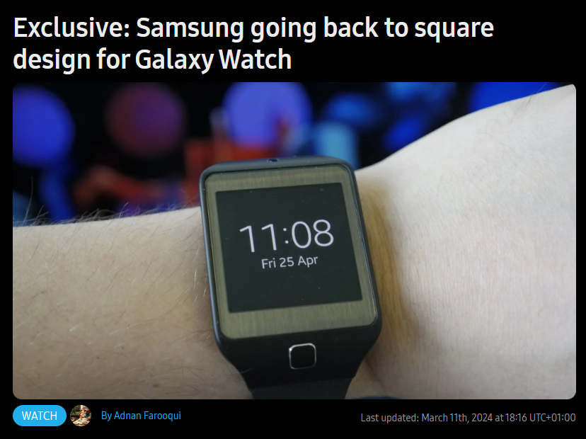消息称三星Galaxy Watch手表考虑回归方形设计